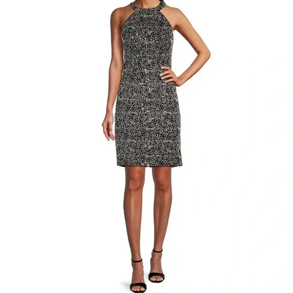 Alex Evenings Short Corded Lace Sheath Dress with Halter Neck Women's : 14 Alex Evenings Short Corded Lace Sheath Dress with Halter Neck Women's : 14